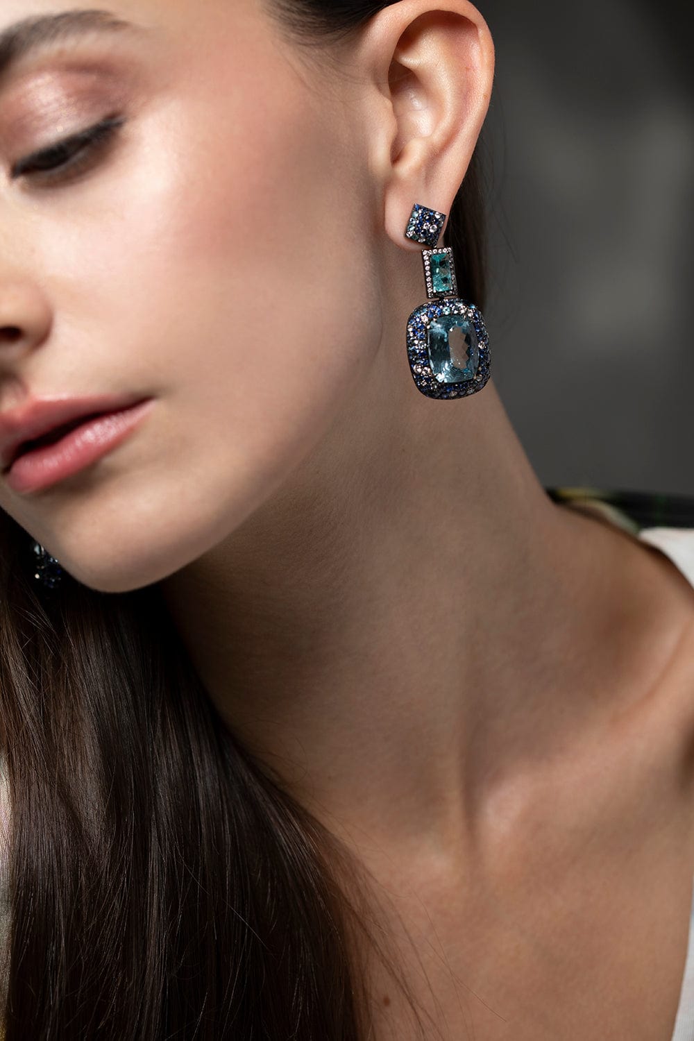 JARED LEHR-Aquamarine Multi Drop Earrings-BLACK GOLD
