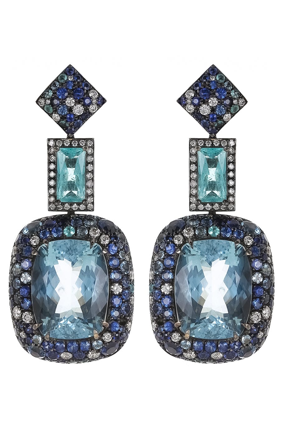 JARED LEHR-Aquamarine Multi Drop Earrings-BLACK GOLD