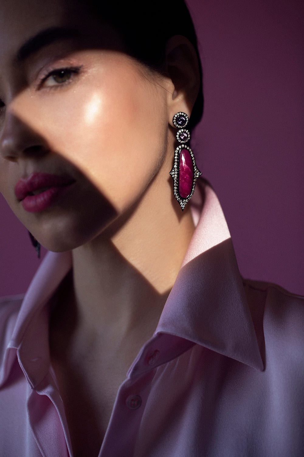 JARED LEHR-Ruby and Diamond Earrings-BLACK GOLD