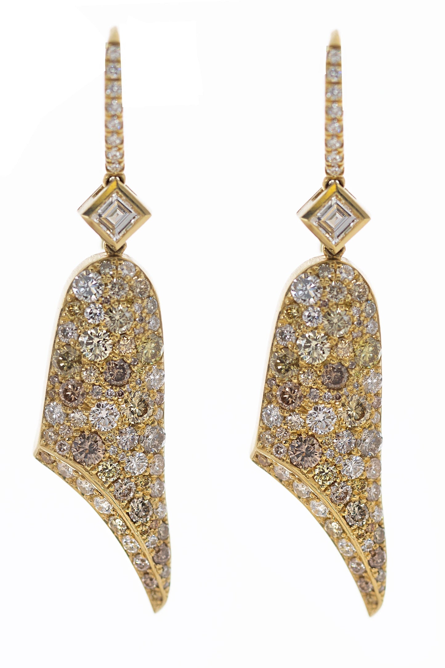 JARED LEHR-Champagne White Diamond Earrings-YELLOW GOLD
