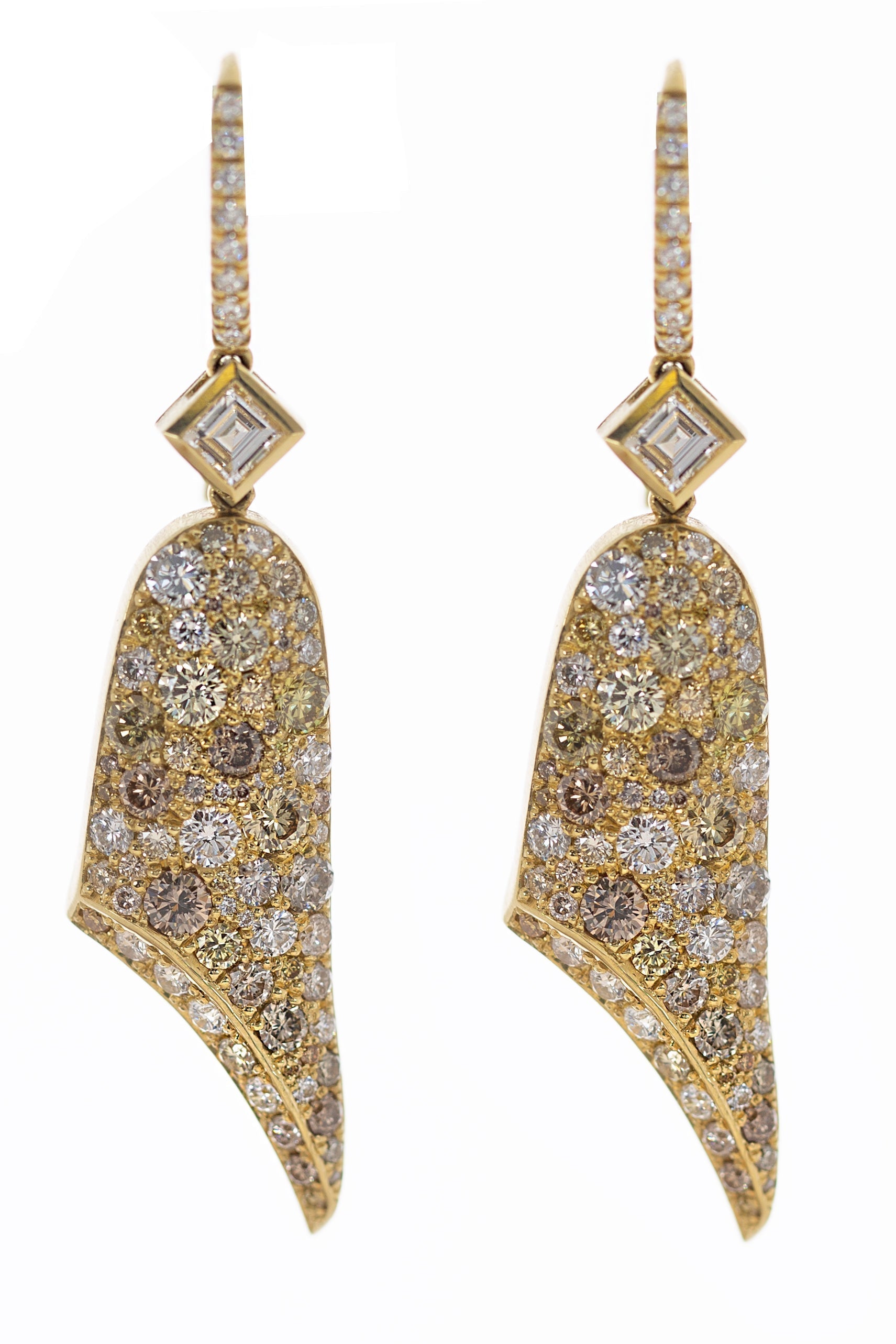 JARED LEHR-Champagne White Diamond Earrings-YELLOW GOLD