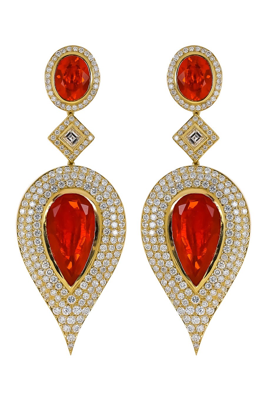 JARED LEHR-Fire Opal Diamond Earrings-YELLOW GOLD