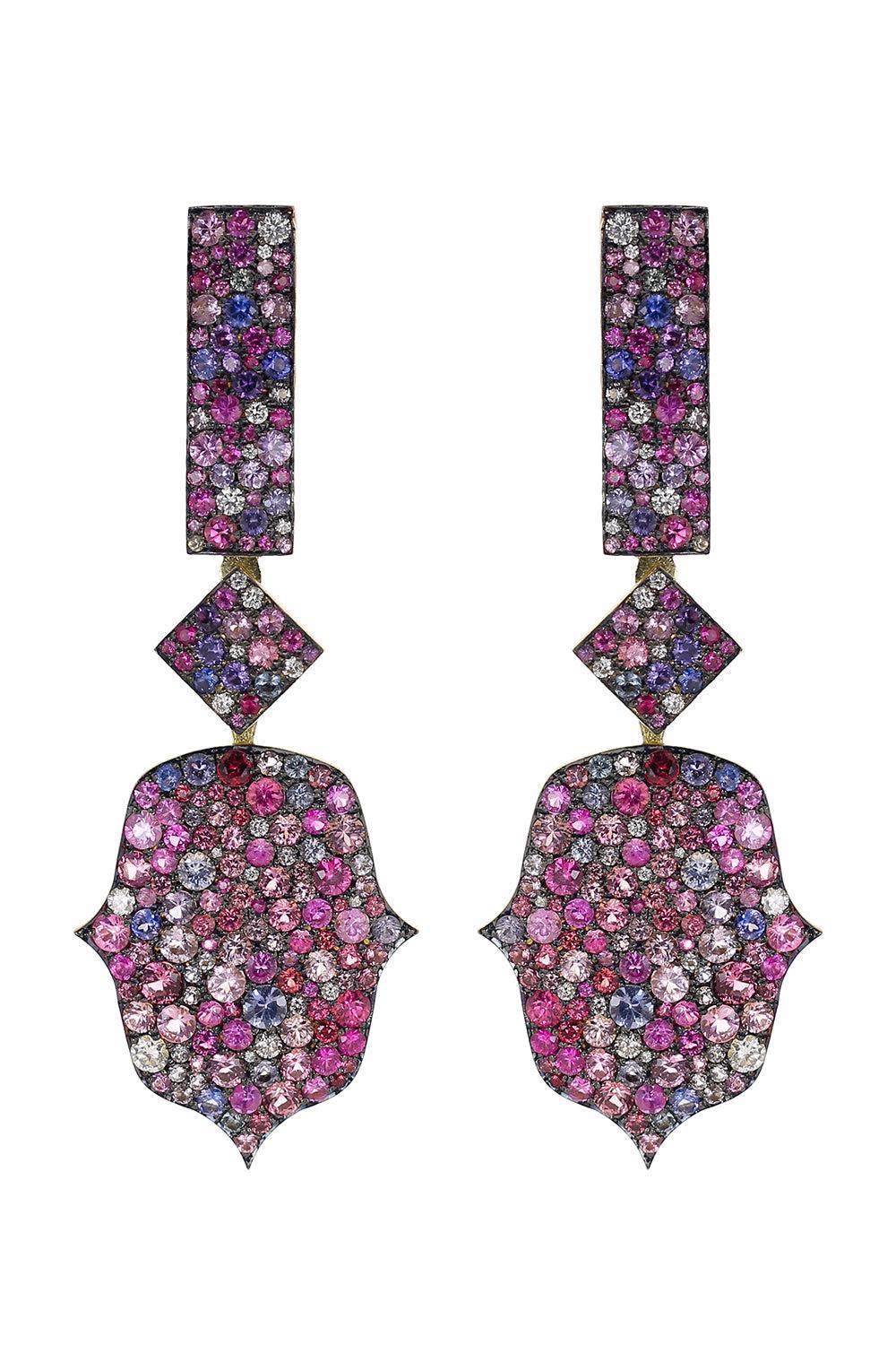 Multi Sapphire Diamond Earrings-YELLOW GOLD-JEWELRYFINE JEWELEARRING-JARED LEHR