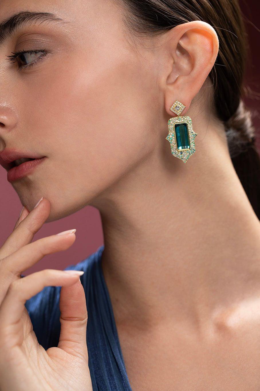 JARED LEHR-Paraiba Diamond Earrings-YELLOW GOLD
