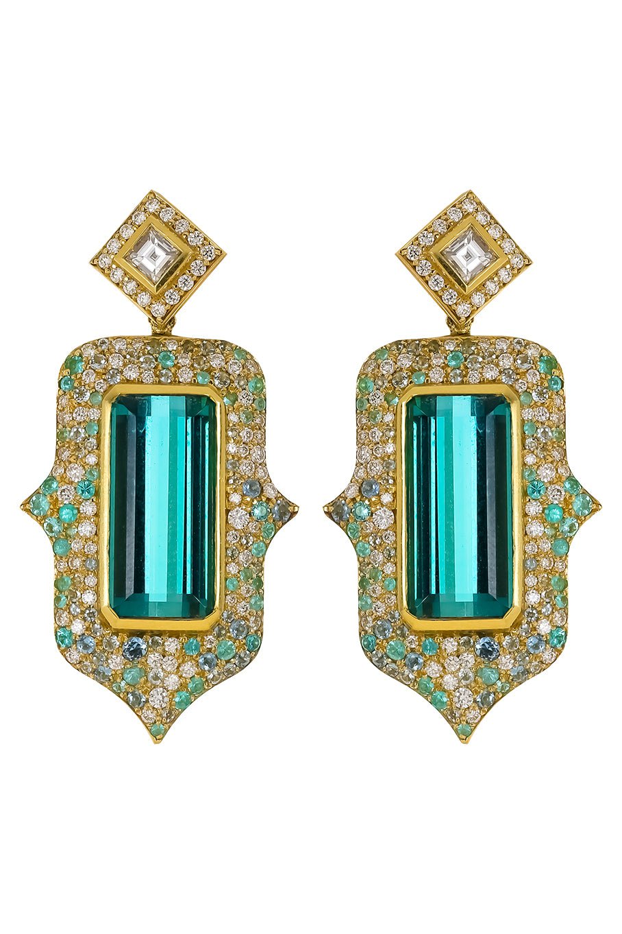 JARED LEHR-Paraiba Diamond Earrings-YELLOW GOLD