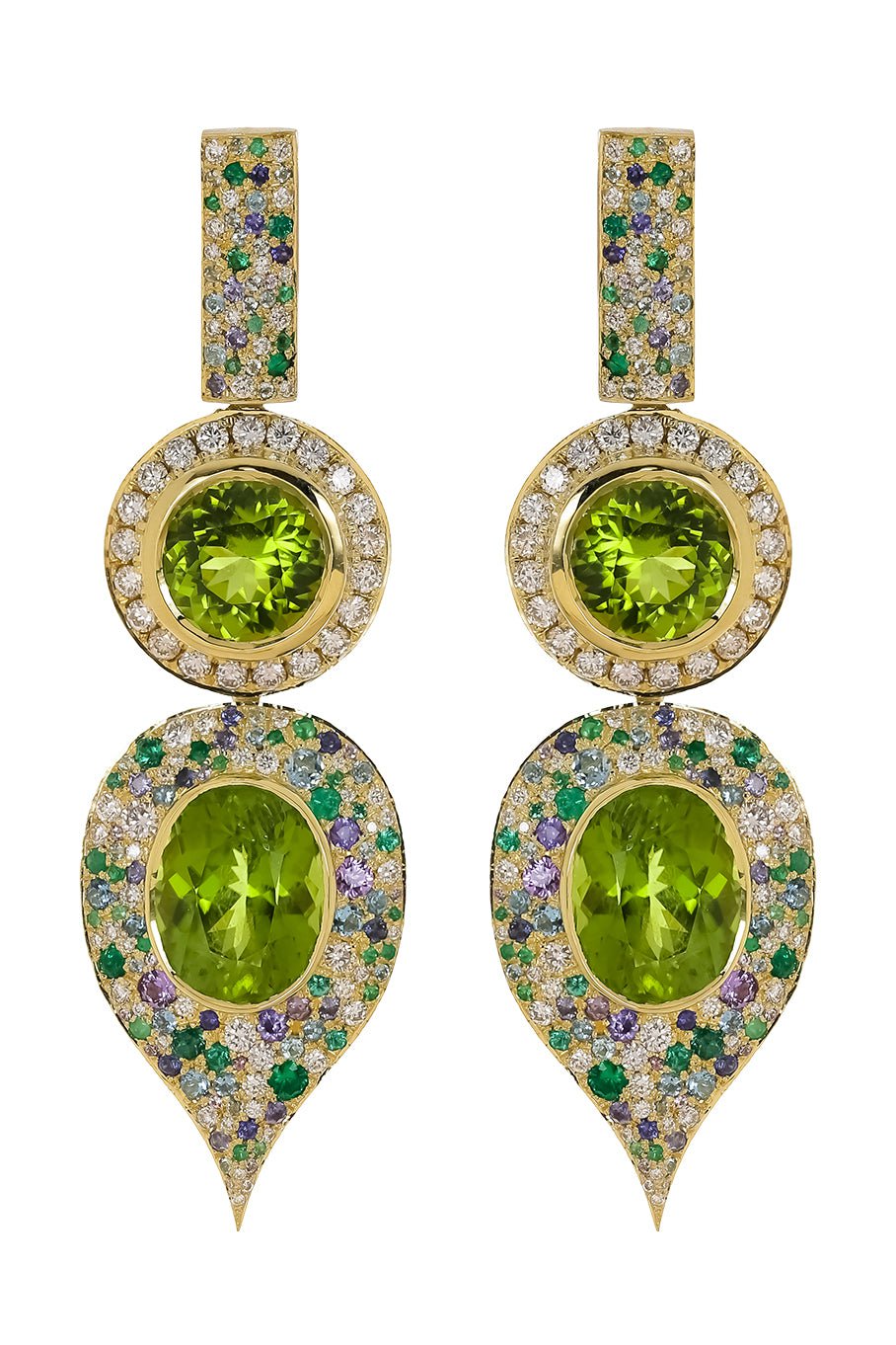 JARED LEHR-Peridot Purple Sapphire Diamond Earrings-YELLOW GOLD