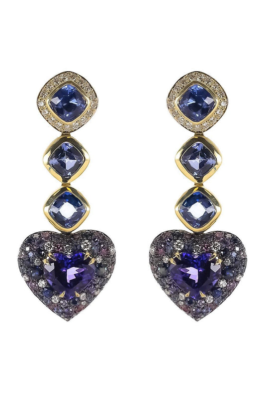 Sapphire Tanzanite Diamond Heart Drop Earrings-YELLOW GOLD-JEWELRYFINE JEWELEARRING-JARED LEHR