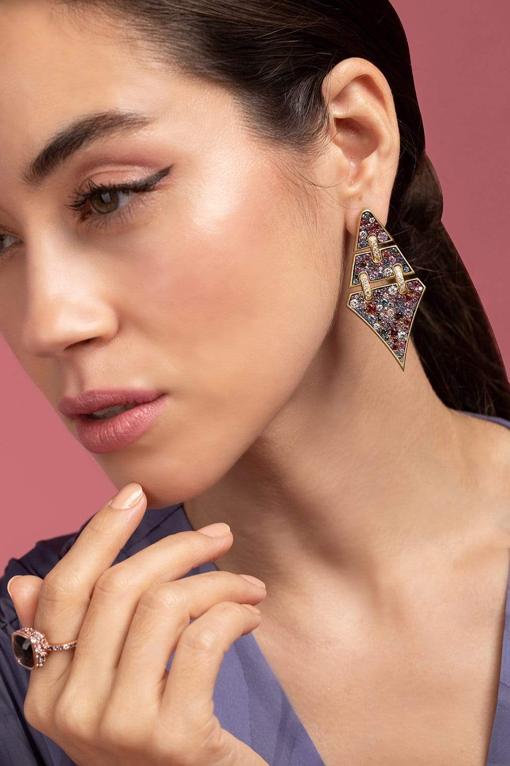 JARED LEHR-Spinel and Diamond Earrings-YELLOW GOLD