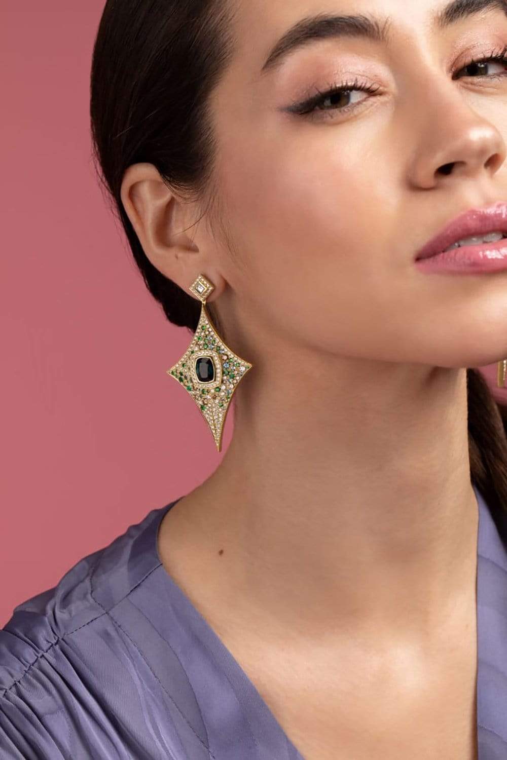 JARED LEHR-Tourmaline and Tsavorite Earrings-YELLOW GOLD