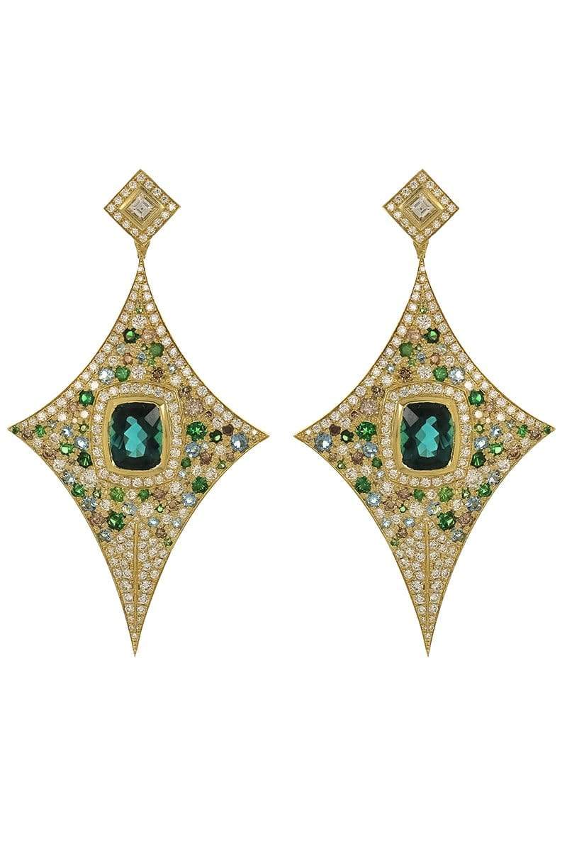 JARED LEHR-Tourmaline and Tsavorite Earrings-YELLOW GOLD