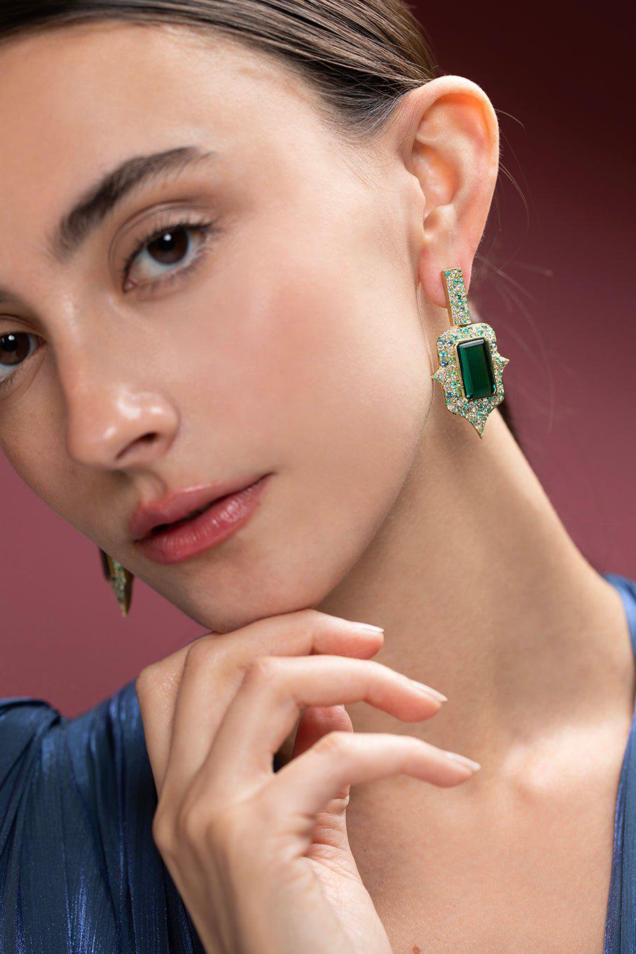 JARED LEHR-Tourmaline Paraiba Earrings-YELLOW GOLD