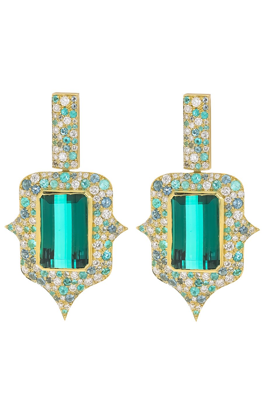 JARED LEHR-Tourmaline Paraiba Earrings-YELLOW GOLD