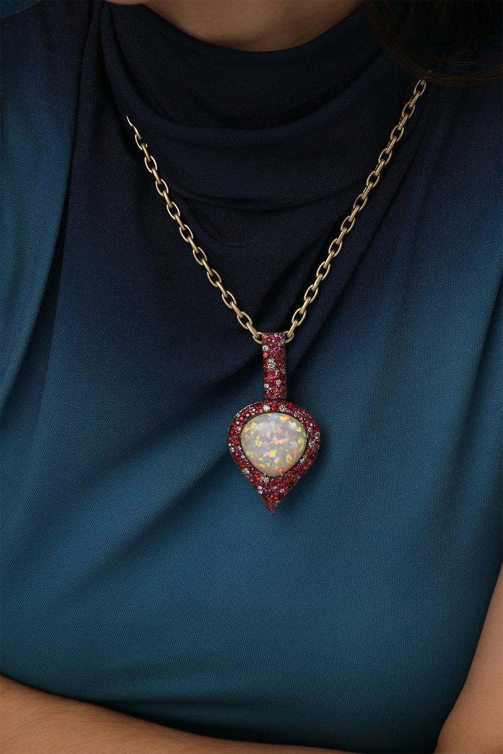Opal Ruby Sapphire Diamond Necklace-YELLOW GOLD-JEWELRYFINE JEWELNECKLACE O-JARED LEHR