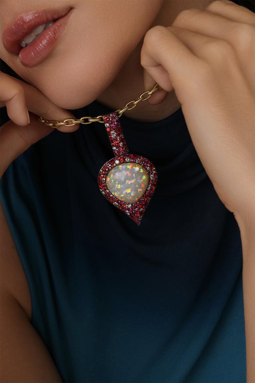 Opal Ruby Sapphire Diamond Necklace-YELLOW GOLD-JEWELRYFINE JEWELNECKLACE O-JARED LEHR