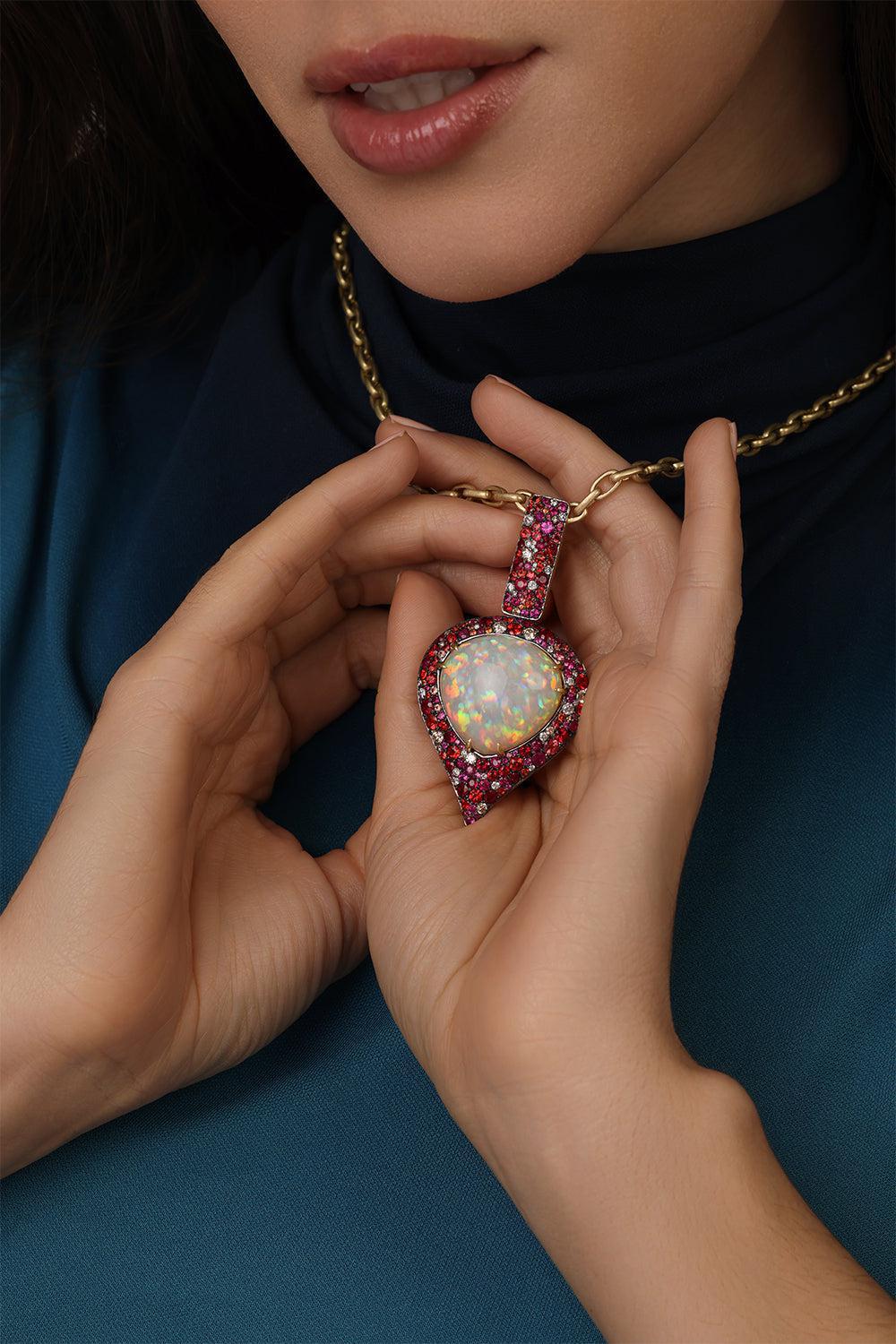 Opal Ruby Sapphire Diamond Necklace-YELLOW GOLD-JEWELRYFINE JEWELNECKLACE O-JARED LEHR
