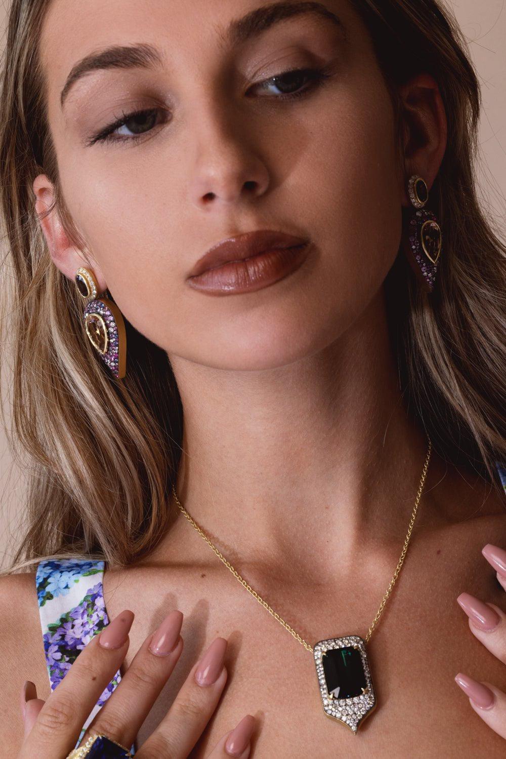 JARED LEHR-Tourmaline Diamond Necklace-YELLOW GOLD