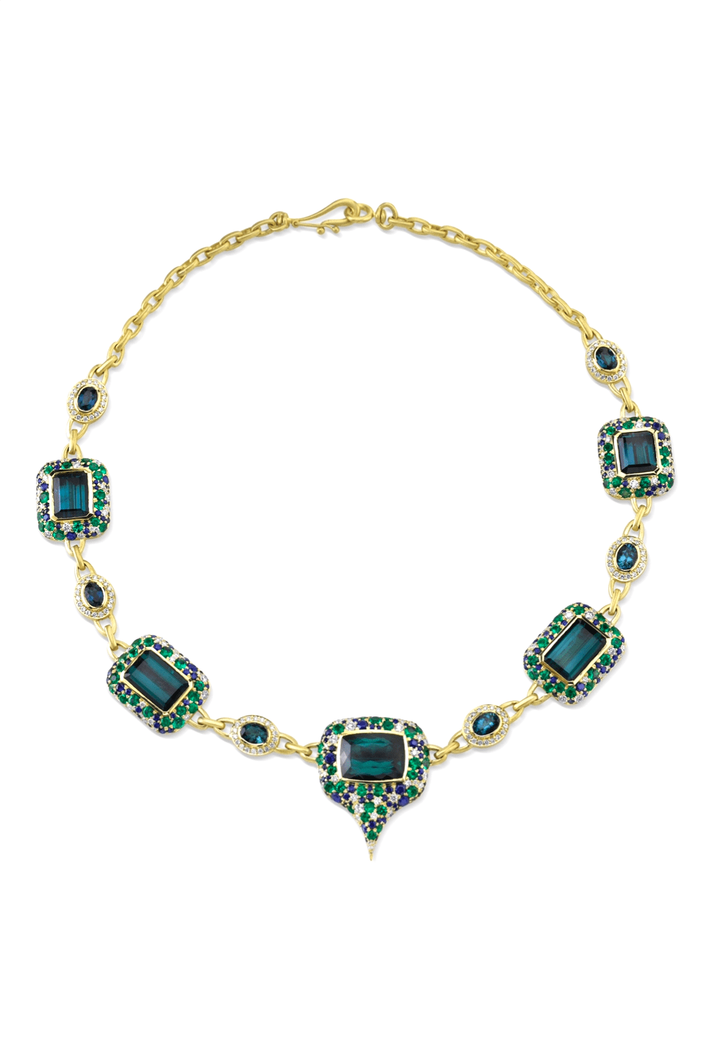 JARED LEHR-Tourmaline, Emerald and Sapphire Necklace-YELLOW GOLD