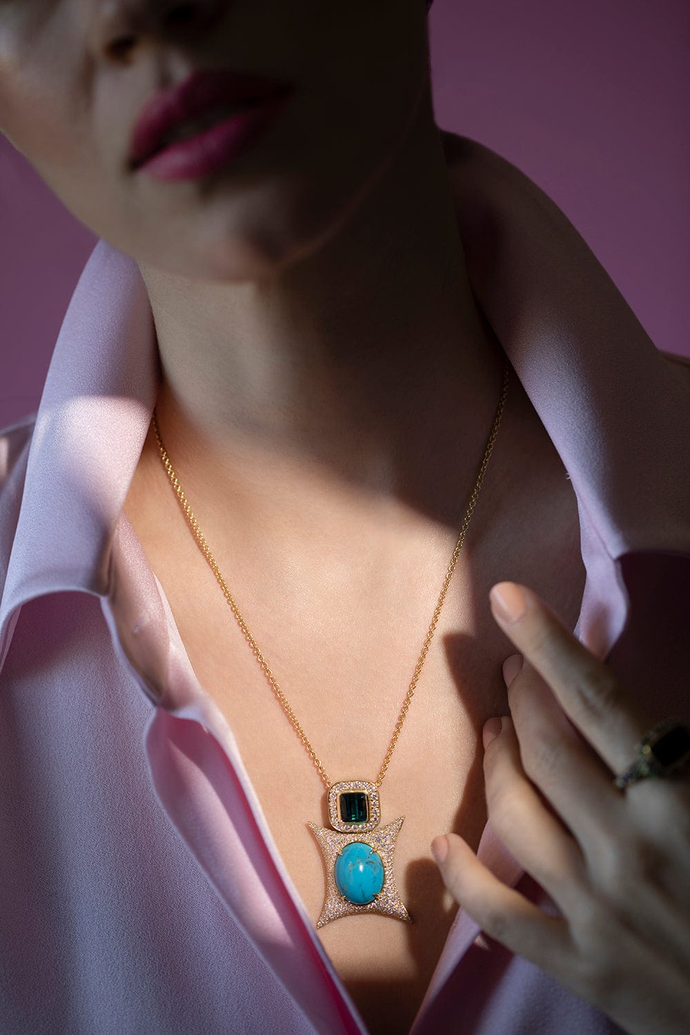 JARED LEHR-Turquoise and Tourmaline Necklace-YELLOW GOLD