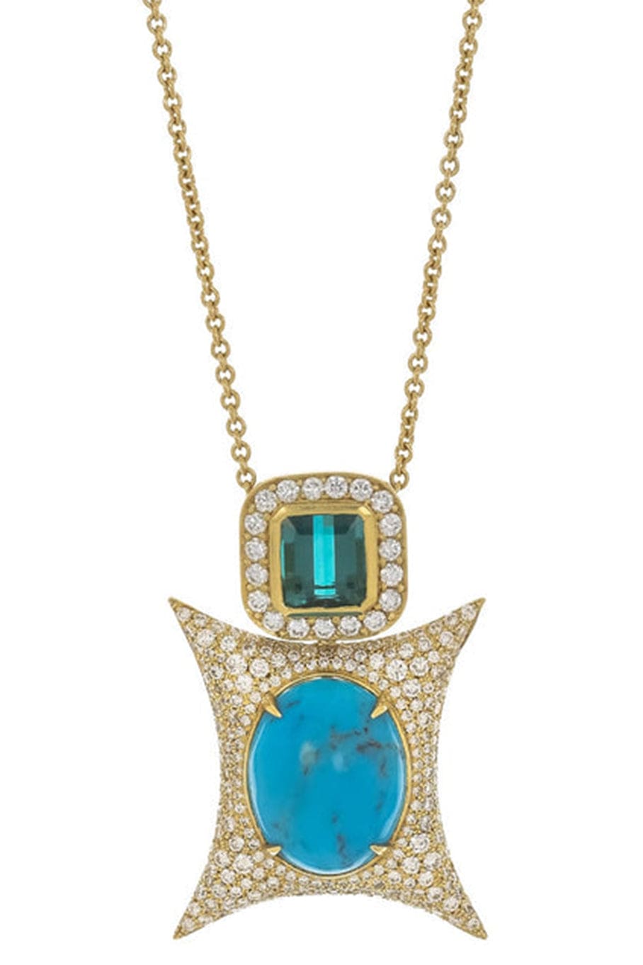 JARED LEHR-Turquoise and Tourmaline Necklace-YELLOW GOLD