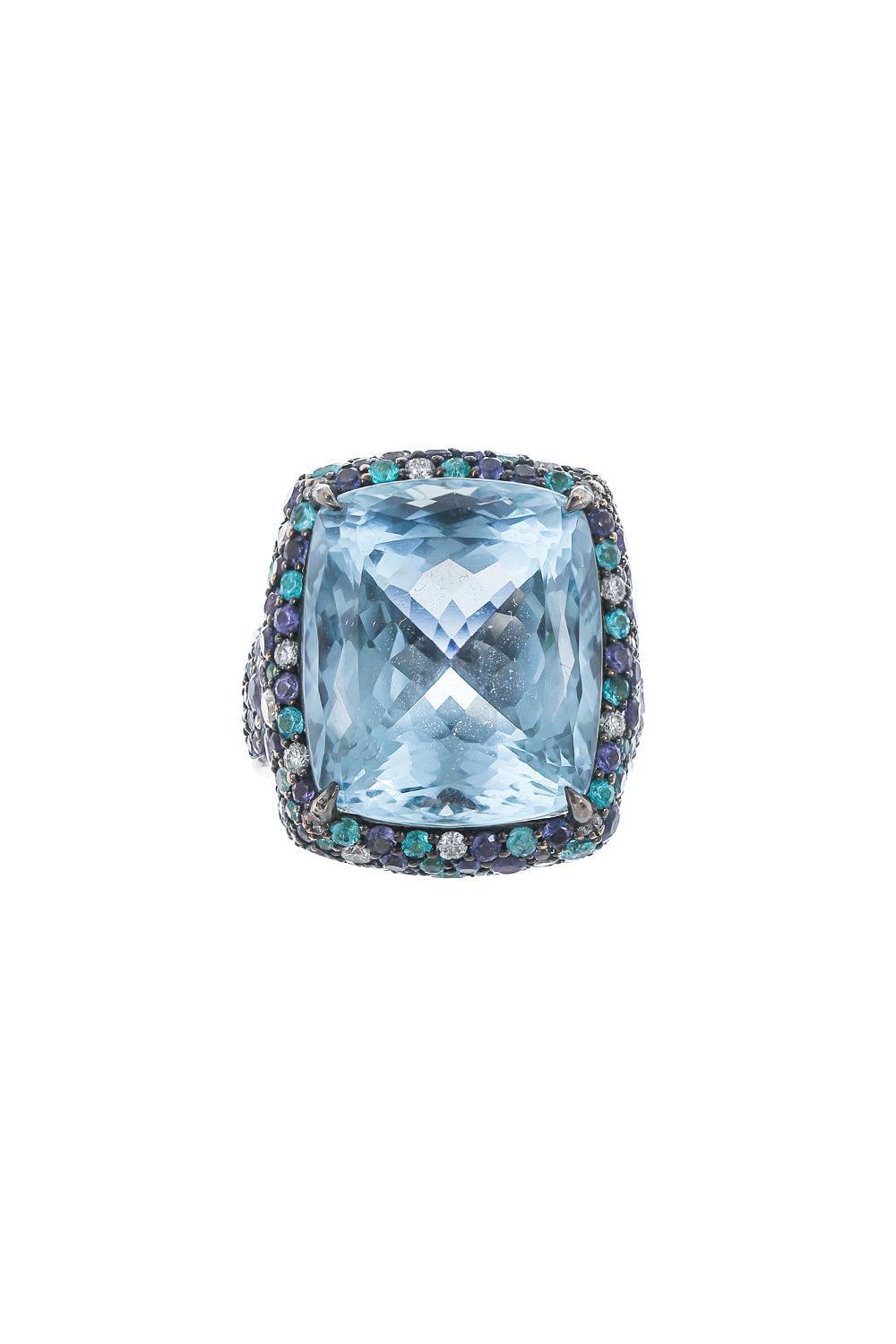 Paraiba Aquamarine Sapphire Ring-BLACK GOLD-6.25-JEWELRYFINE JEWELRING-JARED LEHR
