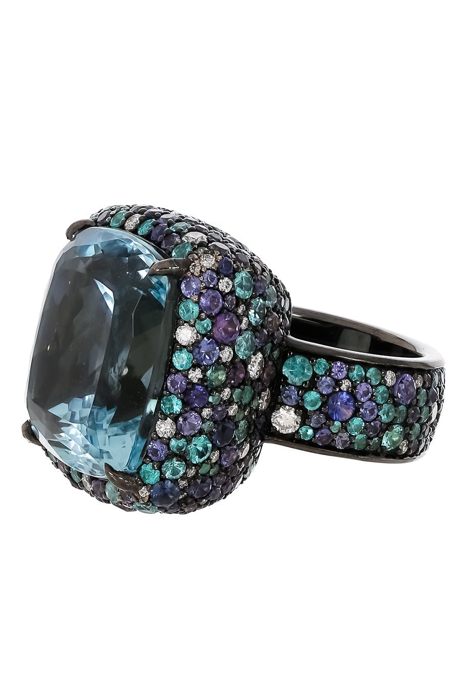 JARED LEHR-Aquamarine Purple Sapphire Diamond Ring-BLACK GOLD