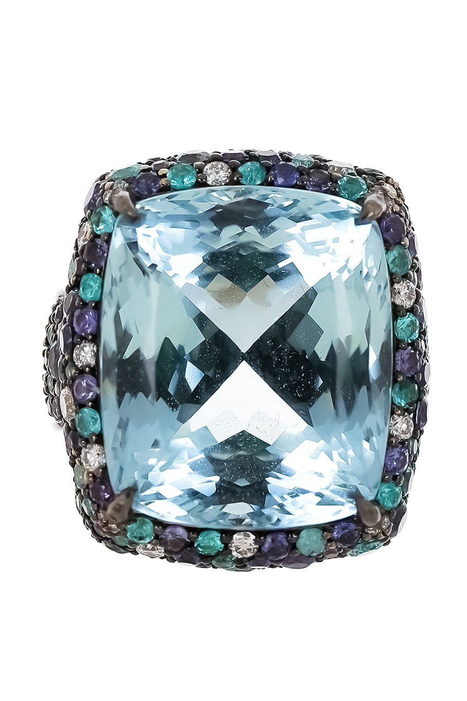 JARED LEHR-Aquamarine Purple Sapphire Diamond Ring-BLACK GOLD
