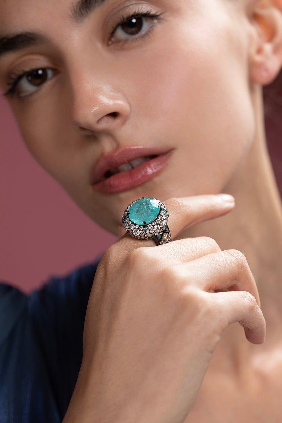 JARED LEHR-Paraiba Diamond Ring-BLACK GOLD