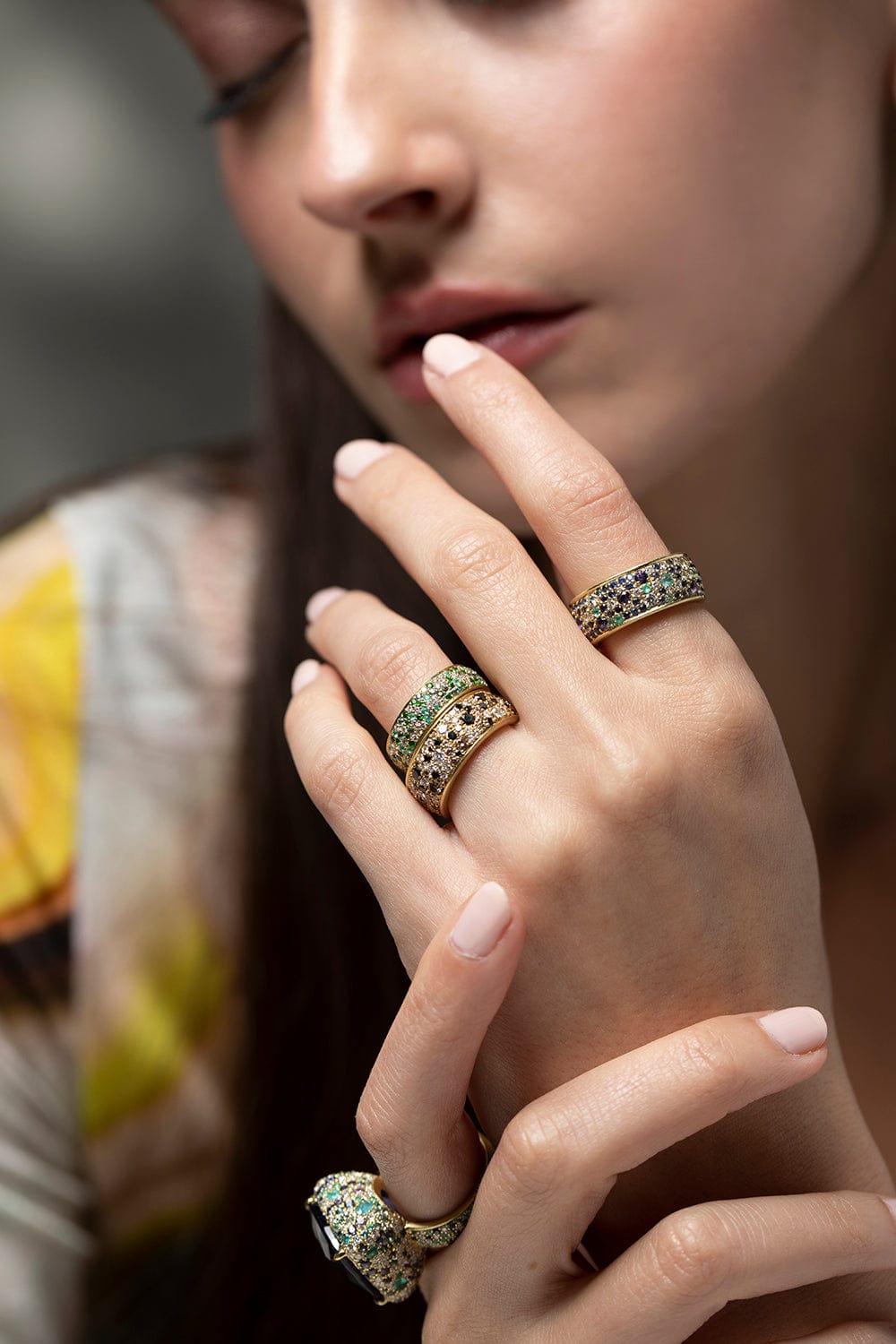 JARED LEHR-Tsavorite Paraiba and Diamond Eternity Band-YELLOW GOLD