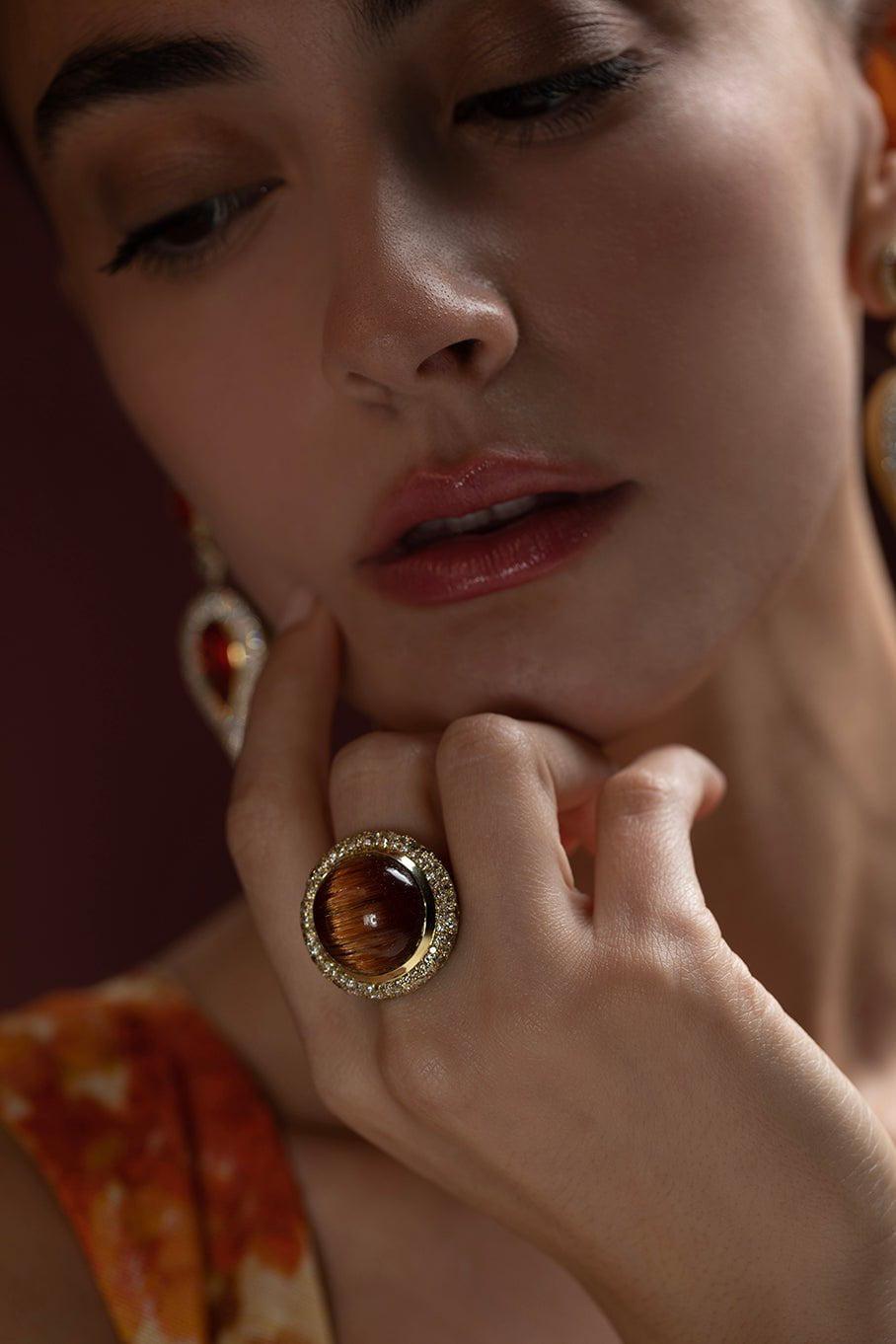 JARED LEHR-Cats Eye Diamond Ring-YELLOW GOLD