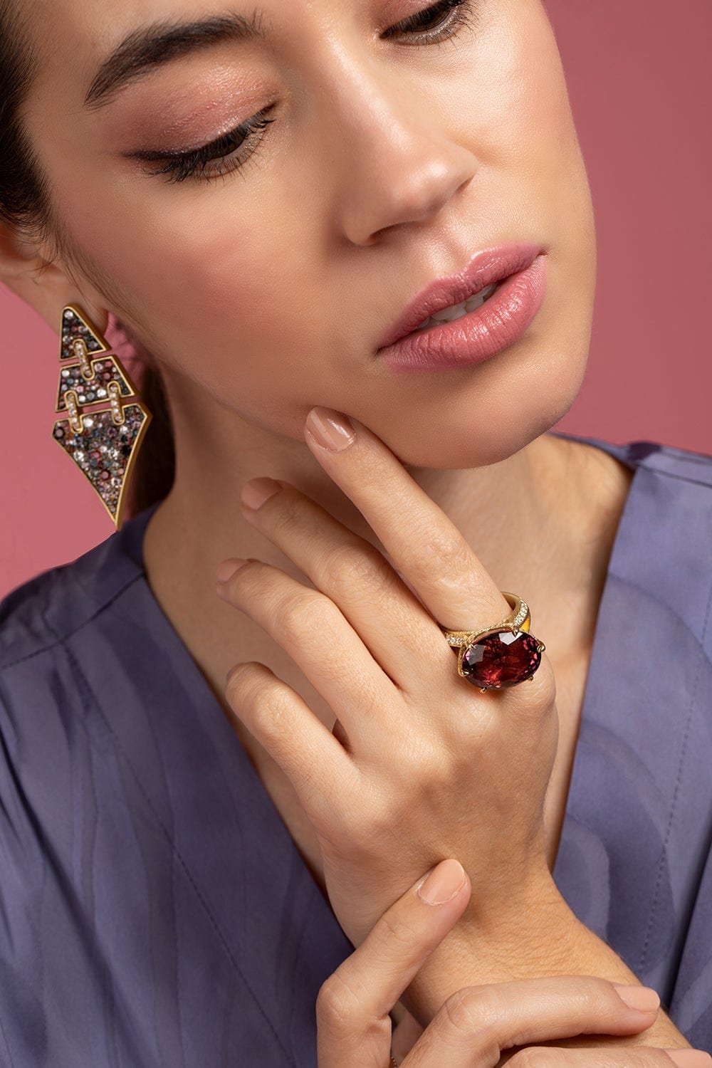 JARED LEHR-Pink Tourmaline and Diamond Ring-YELLOW GOLD
