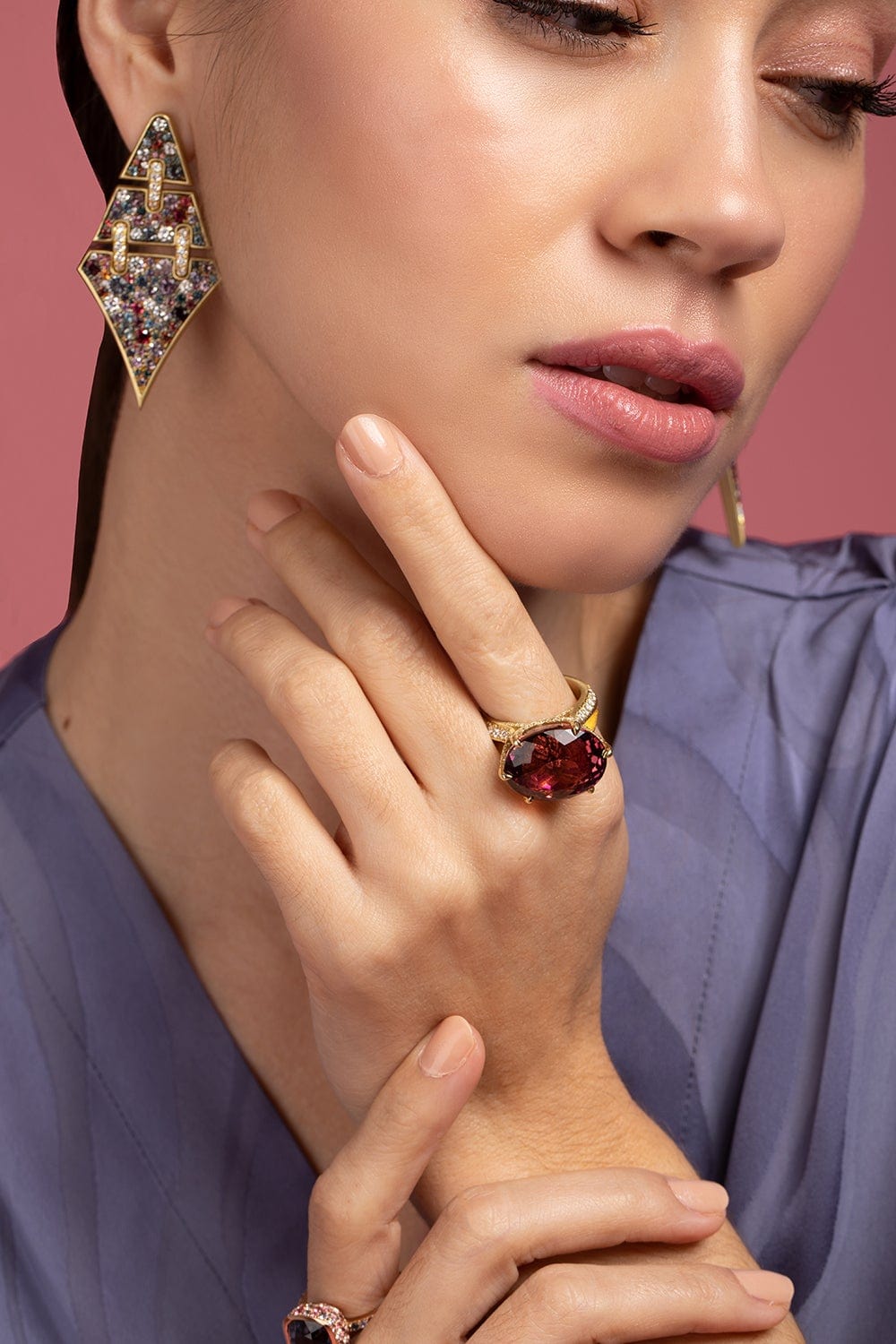 JARED LEHR-Pink Tourmaline and Diamond Ring-YELLOW GOLD
