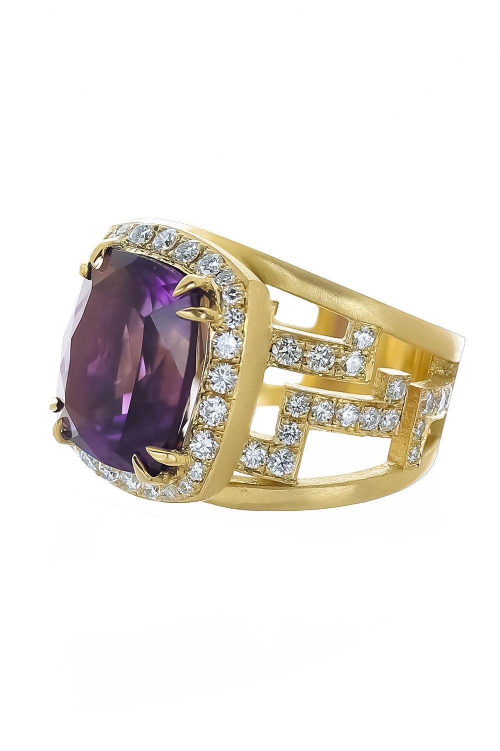 Amethyst Diamond Maze Ring-YELLOW GOLD-7-JEWELRYFINE JEWELRING-JARED LEHR