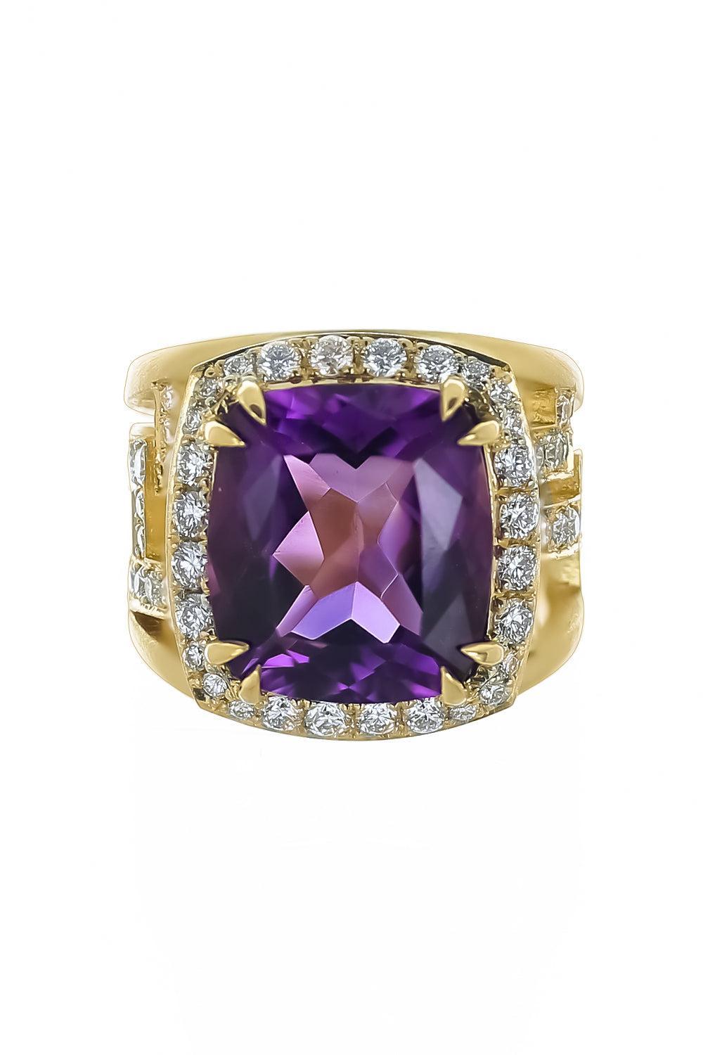 Amethyst Diamond Maze Ring-YELLOW GOLD-7-JEWELRYFINE JEWELRING-JARED LEHR