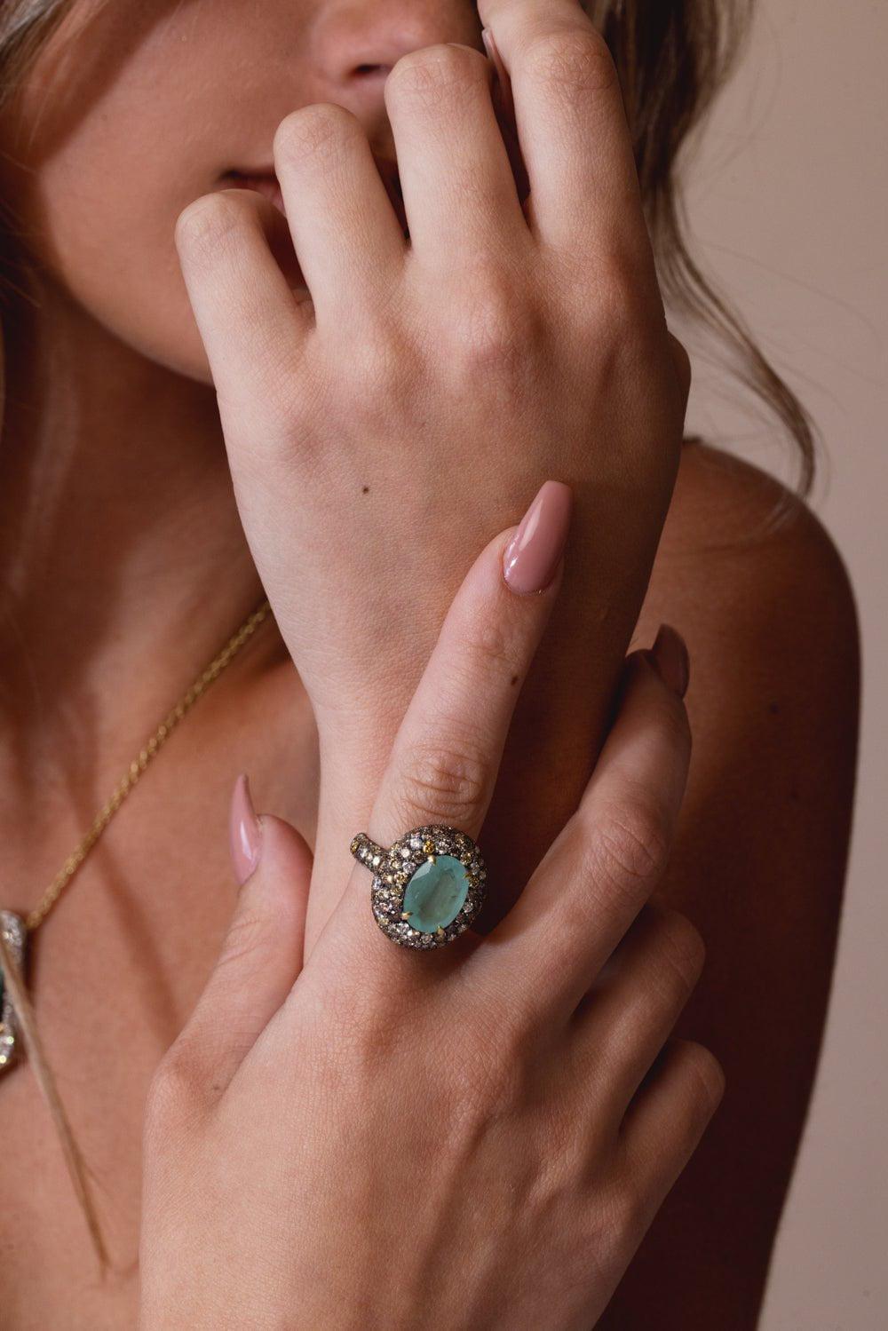 JARED LEHR-Green Beryl Diamond Ring-YELLOW GOLD