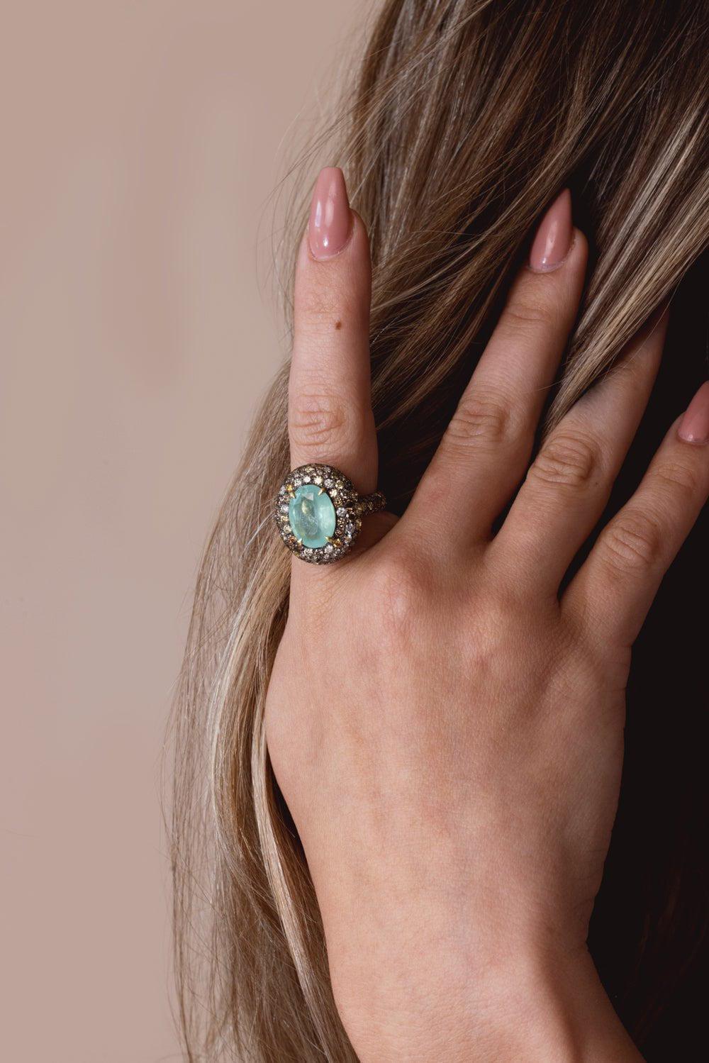 JARED LEHR-Green Beryl Diamond Ring-YELLOW GOLD