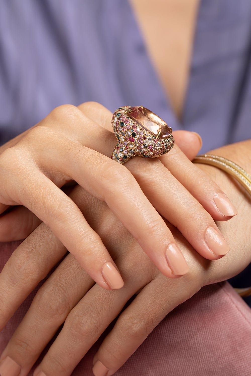 JARED LEHR-Morganite and Spinel Ring-YELLOW GOLD