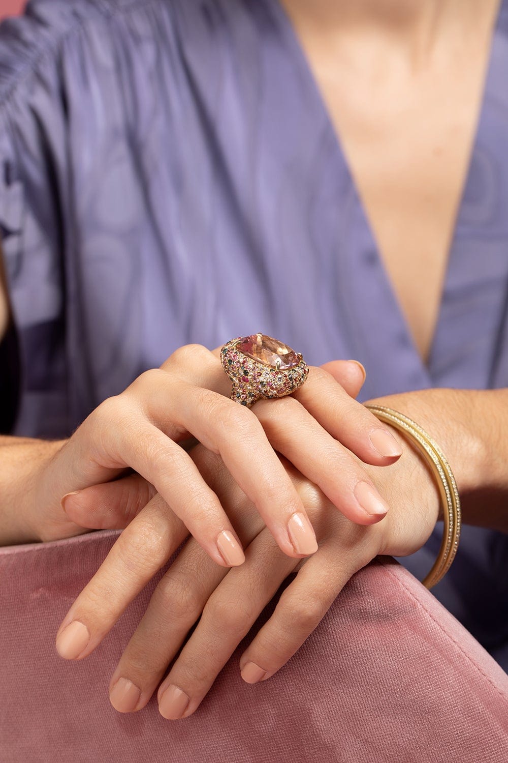 JARED LEHR-Morganite and Spinel Ring-YELLOW GOLD