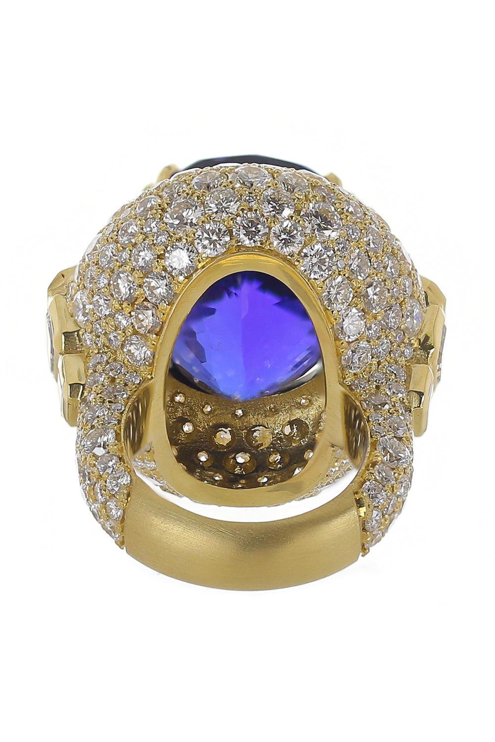 Tanzanite Diamond Halo Ring-YELLOW GOLD-7.25-JEWELRYFINE JEWELRING-JARED LEHR