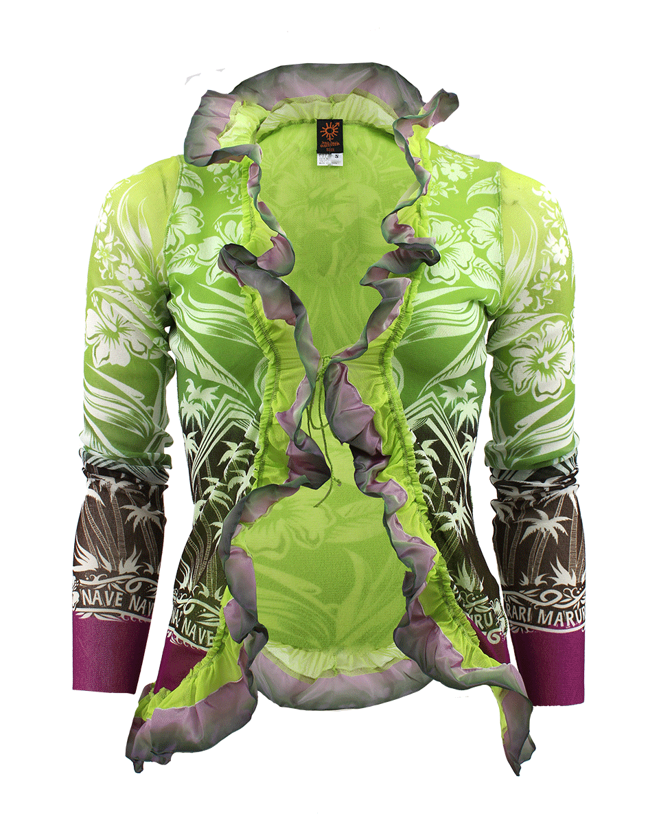JEAN PAUL GAULTIER SOLIEL-Long Sleeve Ruffle Trim Print Cardigan-