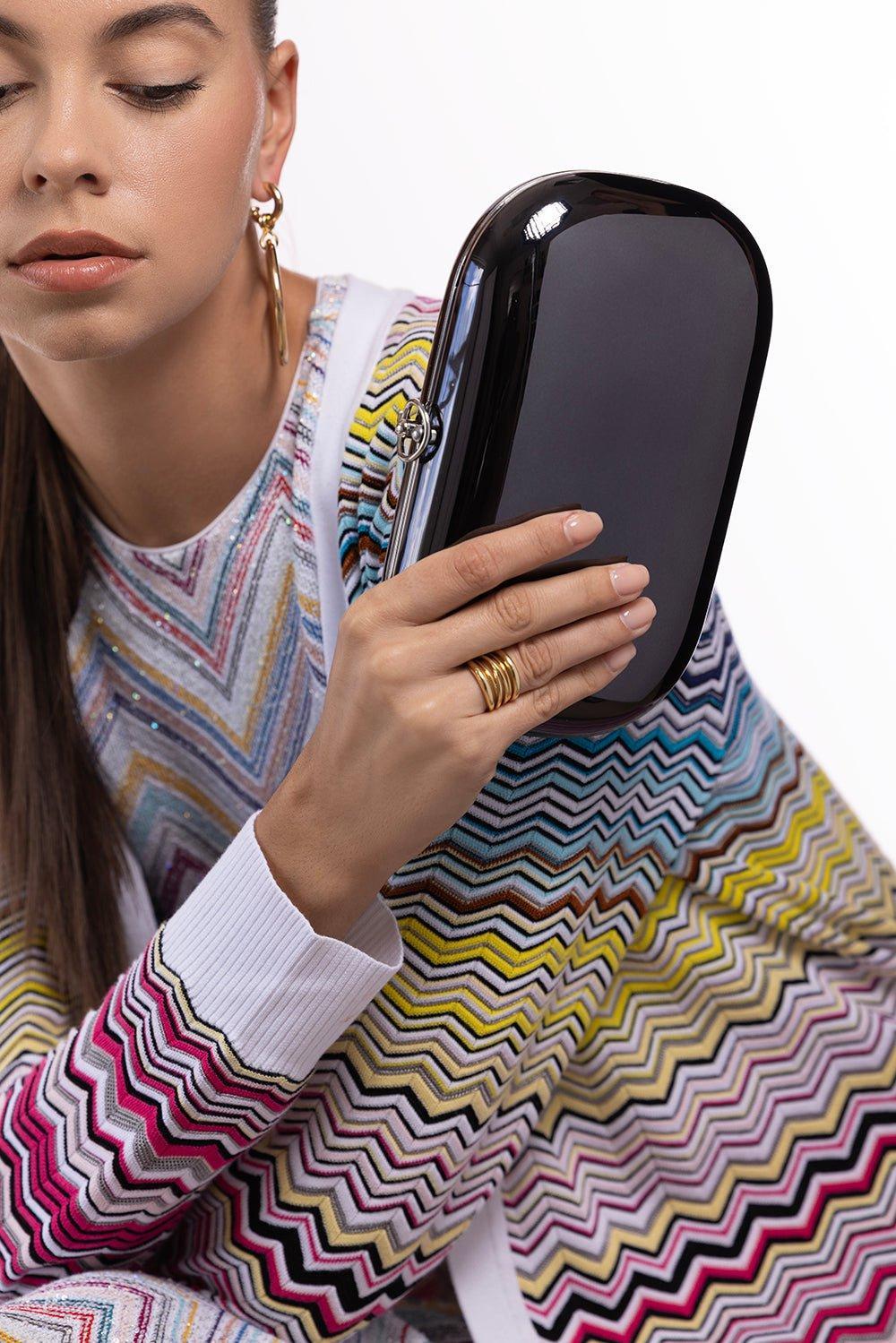 JEFFREY LEVINSON-Elina Plus Clutch - Mirrored Black-BLKCHROM