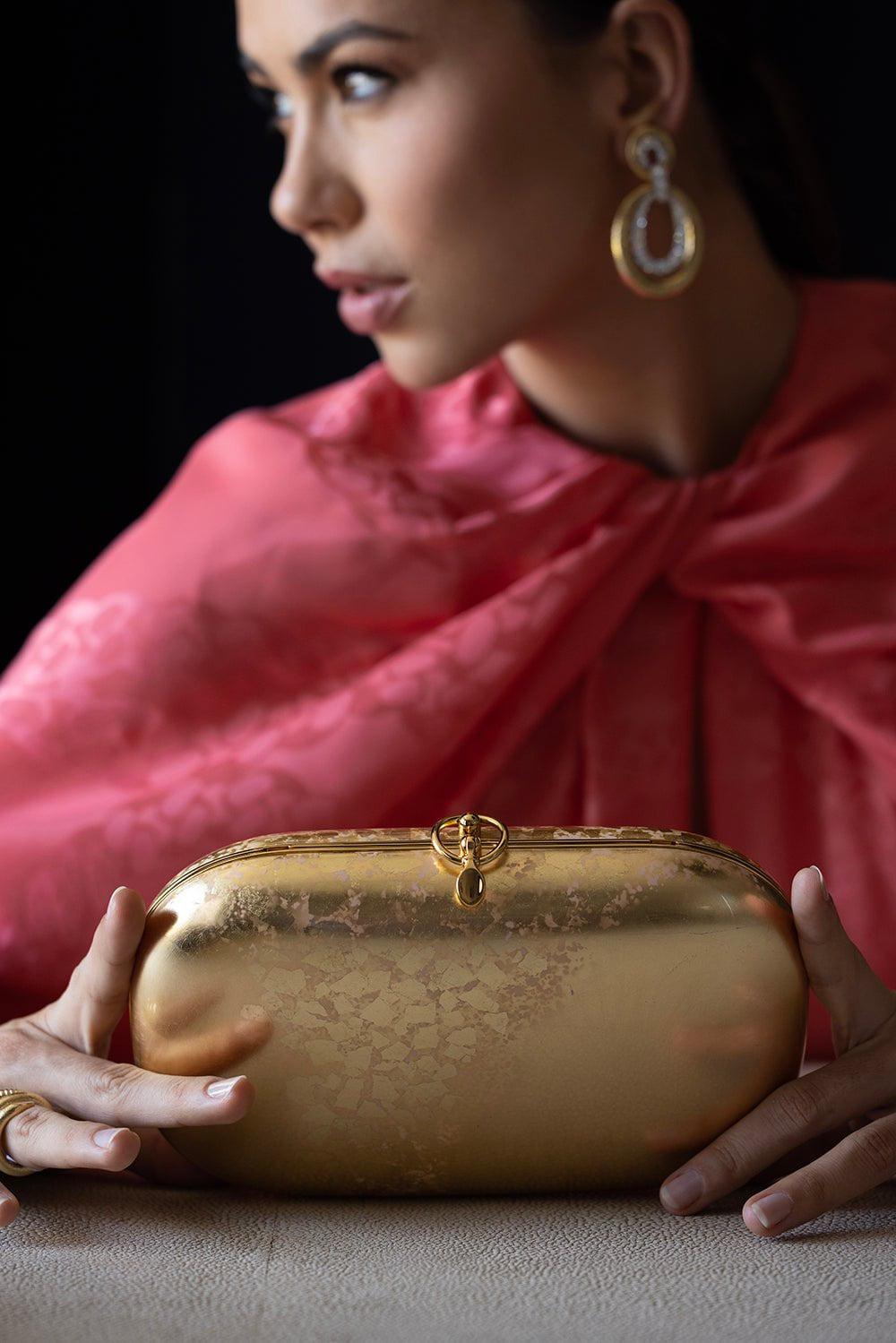 JEFFREY LEVINSON-Elina Plus Clutch - Golden Leaf-GLDNLEAF