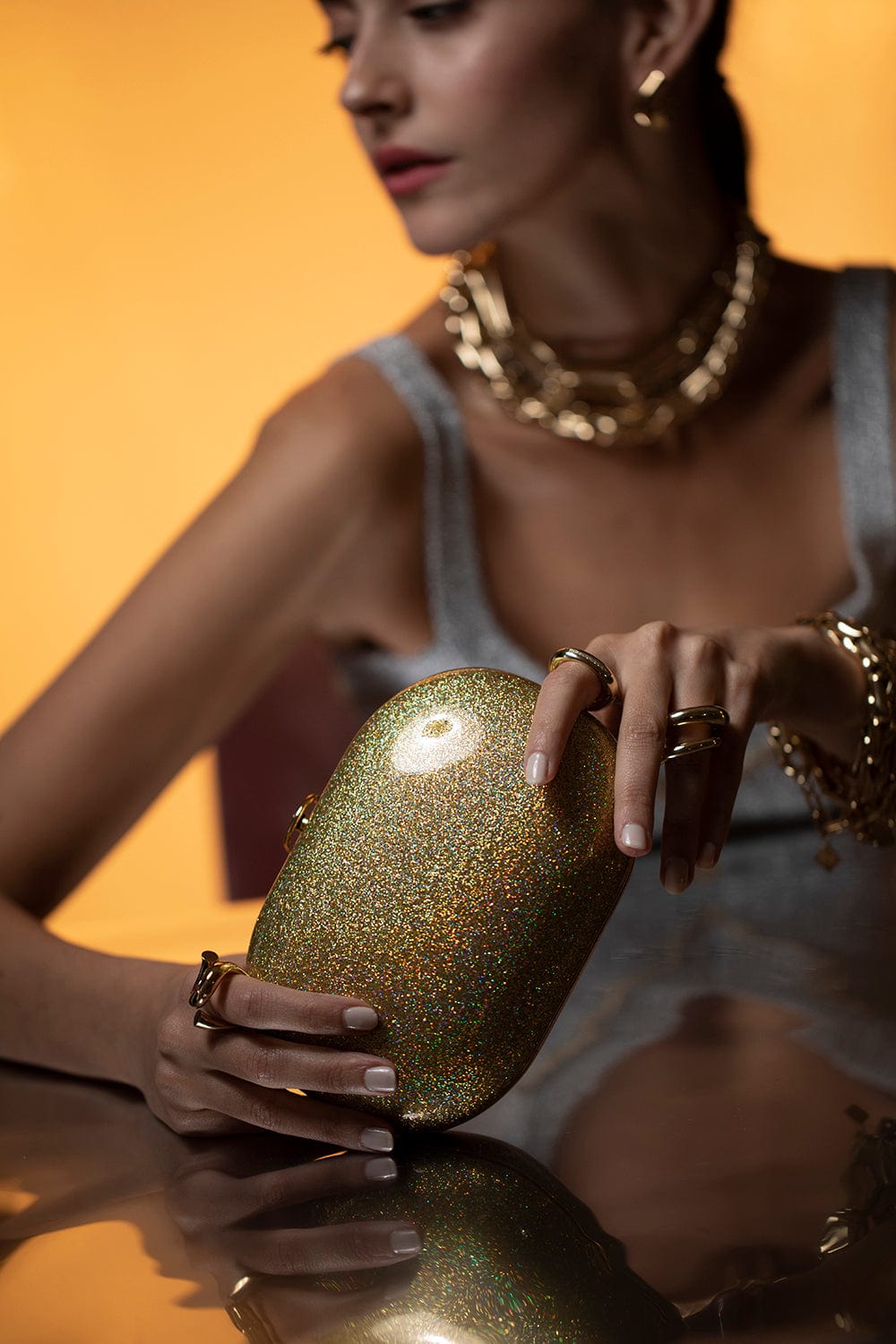 JEFFREY LEVINSON-Elina Clutch Gold Rainbow Stardust Clutch-GLDRNBW