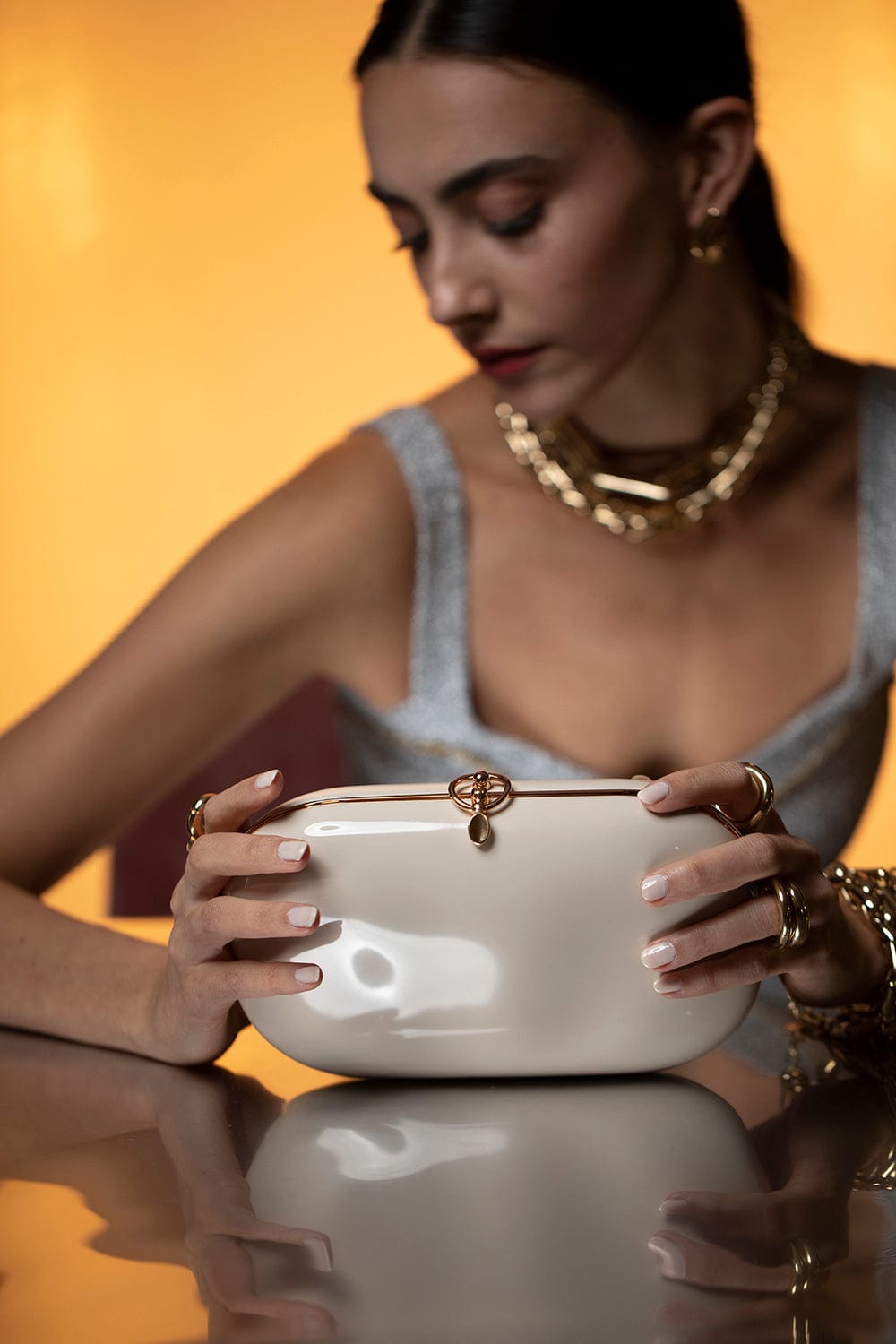 JEFFREY LEVINSON-Elina Plus Light Sand and Rose Gold Clutch-LTSND/RO