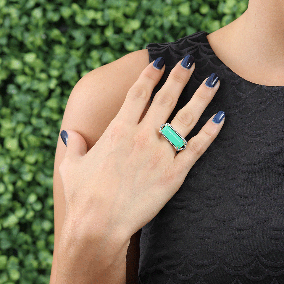 JEMMA WYNNE-Bar Ring With Emerald Cut Chrysoprase-YELLOW GOLD