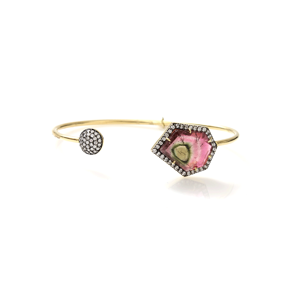 JEMMA WYNNE-Tourmaline And Diamond Pave Ball Bangle-YELLOW GOLD