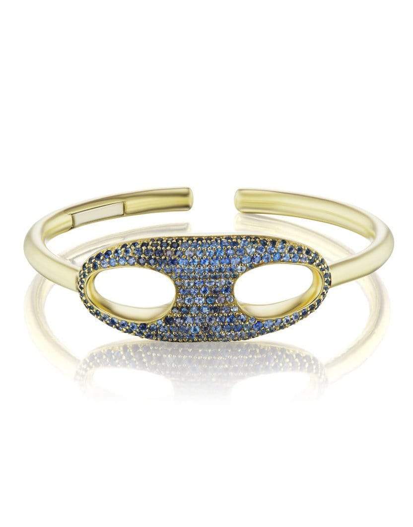JENNA BLAKE-Blue Sapphire Nautical Link Cuff-YELLOW GOLD