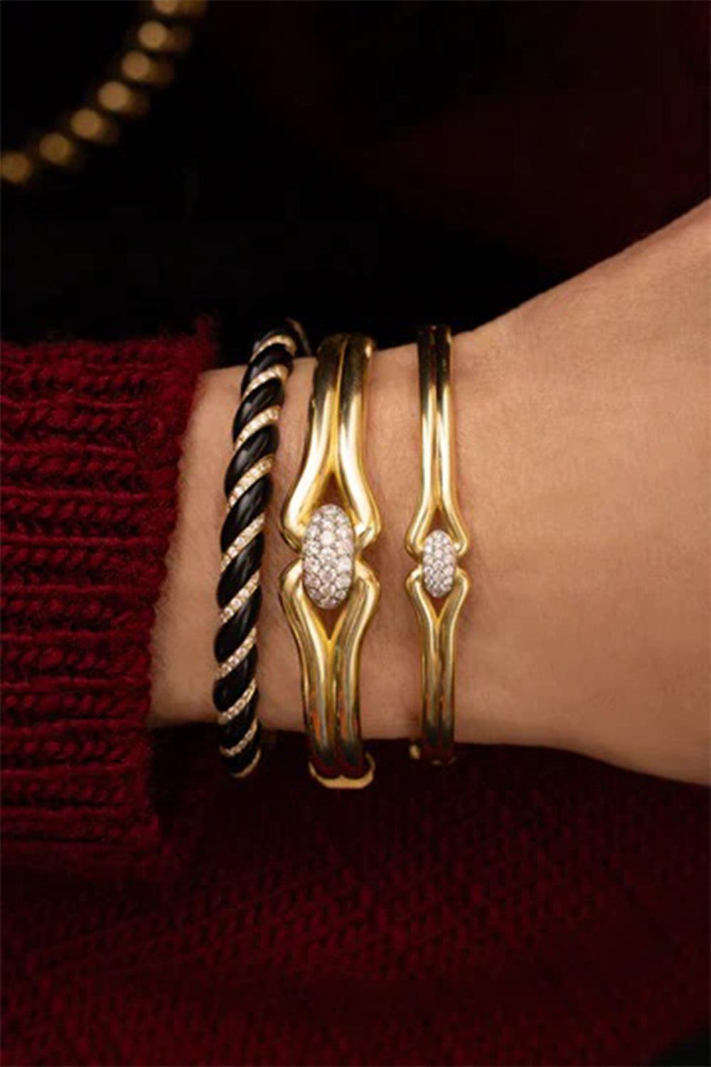 Diamond Mini Love Knot Bangle Bracelet-YELLOW GOLD-JEWELRYFINE JEWELBRACELET O-JENNA BLAKE