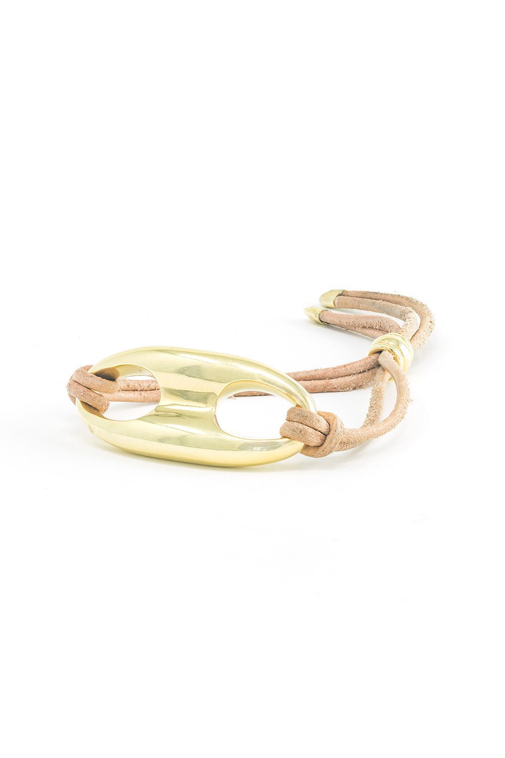 JENNA BLAKE-Large Gold Anchor Link Leather Bracelet-YELLOW GOLD