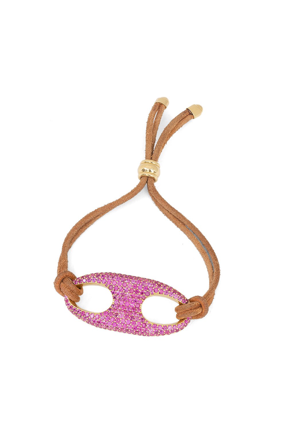 JENNA BLAKE-Large Pink Sapphire Anchor Link Leather Bracelet-YELLOW GOLD