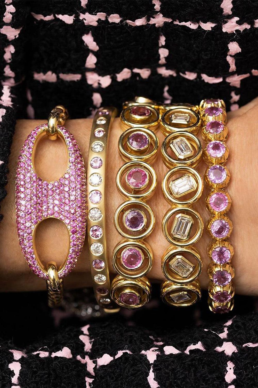 Pink Sapphire Nautical Link Bracelet-YELLOW GOLD-JEWELRYFINE JEWELBRACELET O-JENNA BLAKE